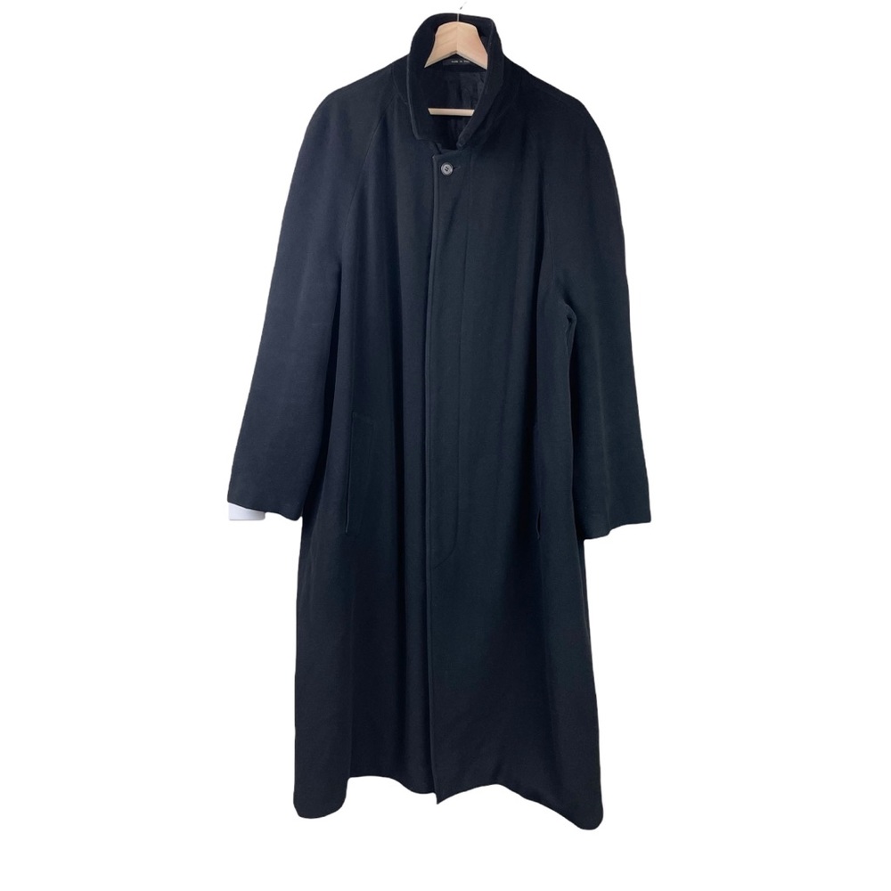 Vintage Mens Long Black Coat Large Trench Armani Wool Cashmere Made in Italy